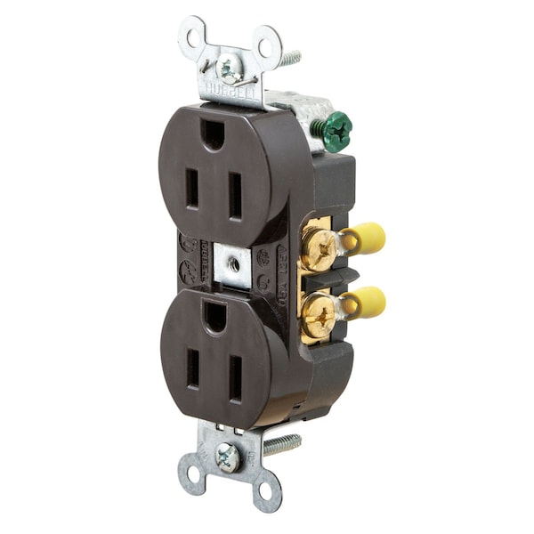 Hubbell Wiring Device-Kellems Straight Blade Receptacle, 5-15R, 15 A, 125V AC, 2 Pole, 3 Wire, Flush Mount, Grounded HBL5242RT - main